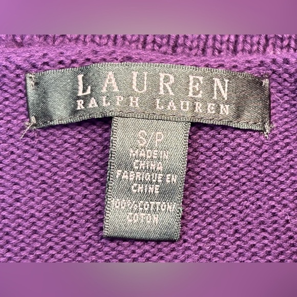 Lauren Ralph Lauren Purple Cardigan with Gold Buttons, Small Petite SP - Picture 7 of 9